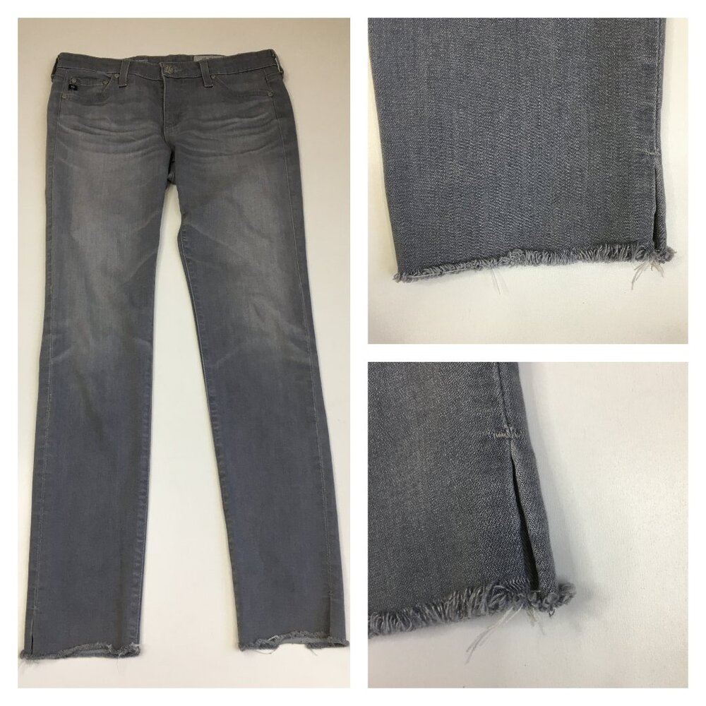 AG ADRIANO GOLDSCHMIED Gray The Legging Ankle Super Skinny Raw Slit Hem Jeans